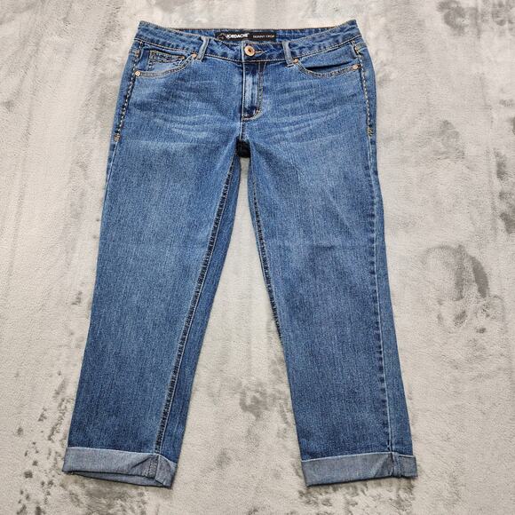 Jordache Denim - Jordache Jeans Womens 8 Blue Mid Rise Skinny Cropped Cuffed Hem Stretch Denim